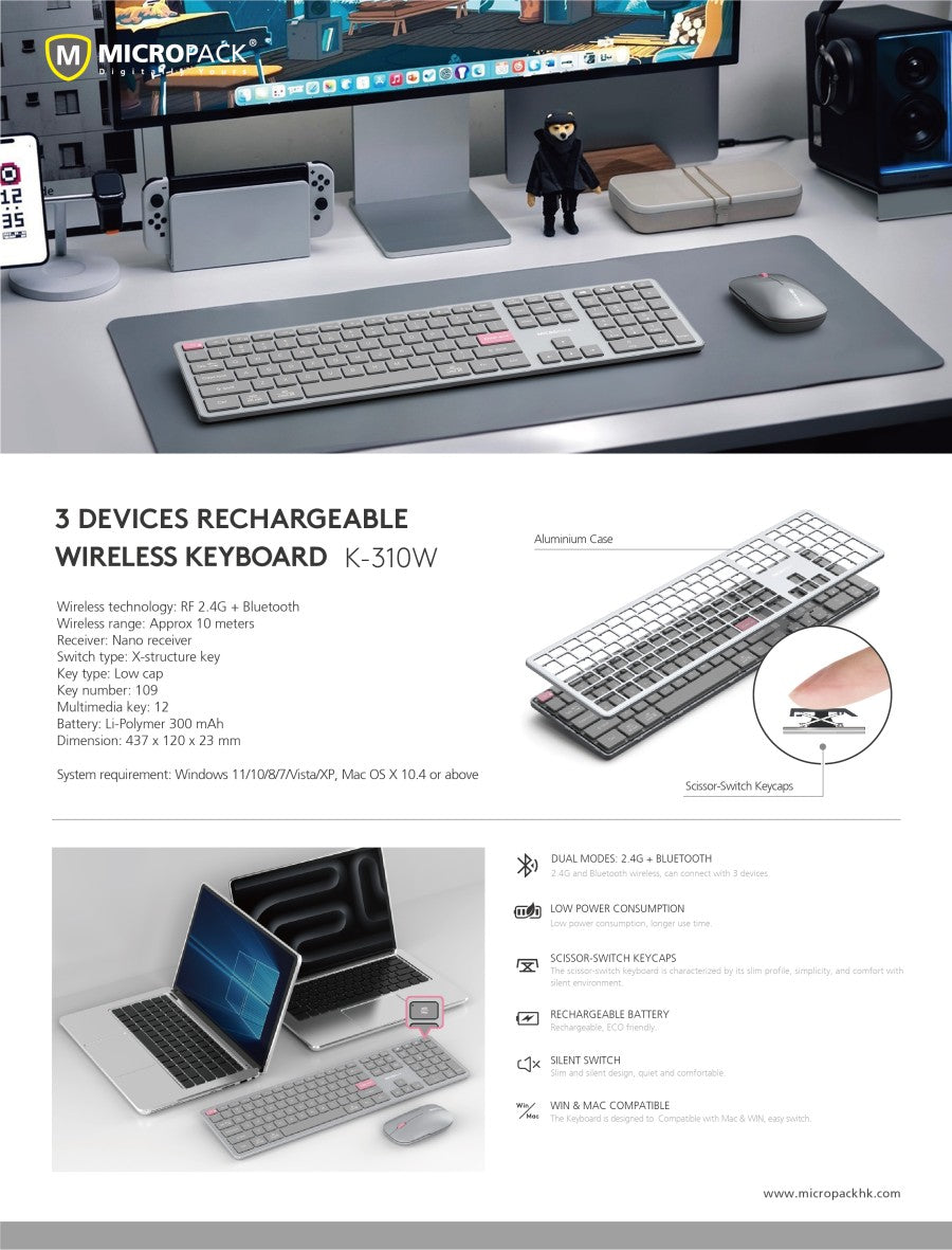 KEYBOARD MICROPACK WIRELESS K-310W-EN-GY - planetcomputeronline