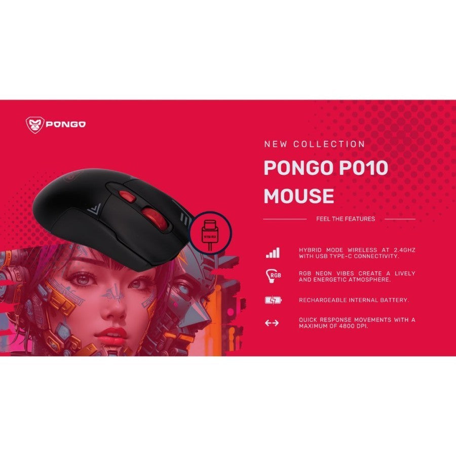 MOUSE PONGO P010 BLACK - planetcomputeronline